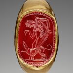 Engraved Gem with a Youth and his Dog inset into a Hollow Ring